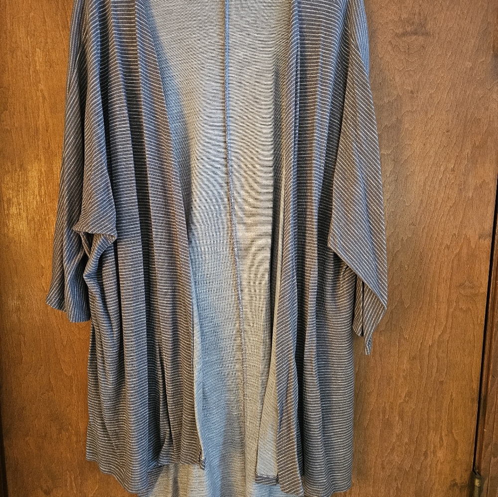 Striped Gray Open-Front Cardigan